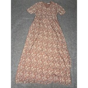 Piper Scoot Floral Maxi Dress V Neck Short Sleeve Blush Pink Women's Medium